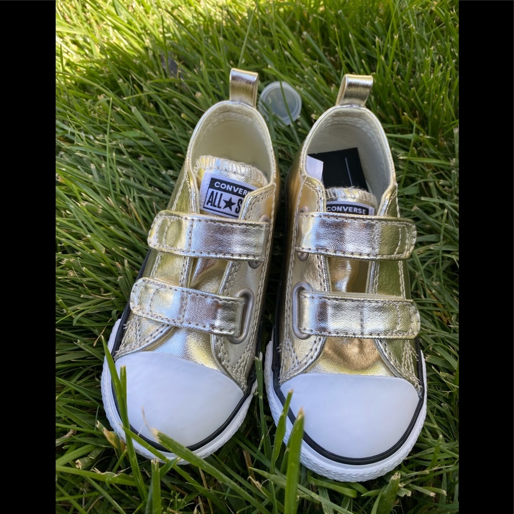 Gold Kids Velcro Converse